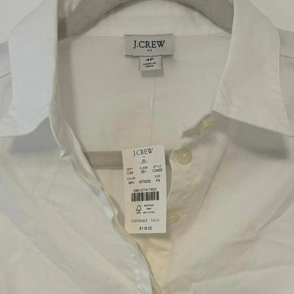 NWT J.Crew Collared Short Sleeve Tie Waist Mini Dress In White Size 4P - Picture 3 of 6